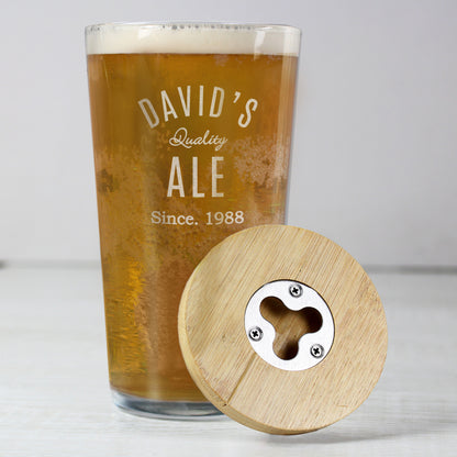 Personalised Custom Bamboo Bottle Opener Coaster and Pint Glass