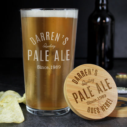 Personalised Custom Bamboo Bottle Opener Coaster and Pint Glass