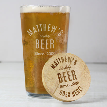 Personalised Custom Bamboo Bottle Opener Coaster and Pint Glass