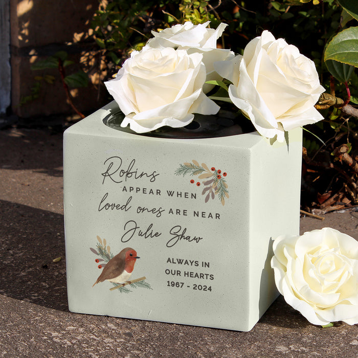 Personalised Robins Appear Memorial Graveside Vase