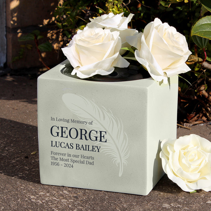 Personalised Feather Memorial Graveside Vase