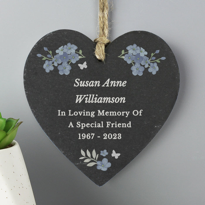 Personalised Memorial Forget Me Not Slate Heart Sign