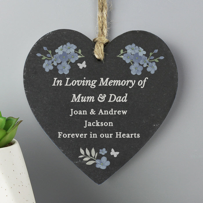 Personalised Memorial Forget Me Not Slate Heart Sign