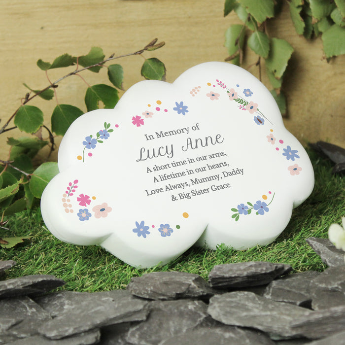 Personalised Floral Resin Cloud Memorial Plaque