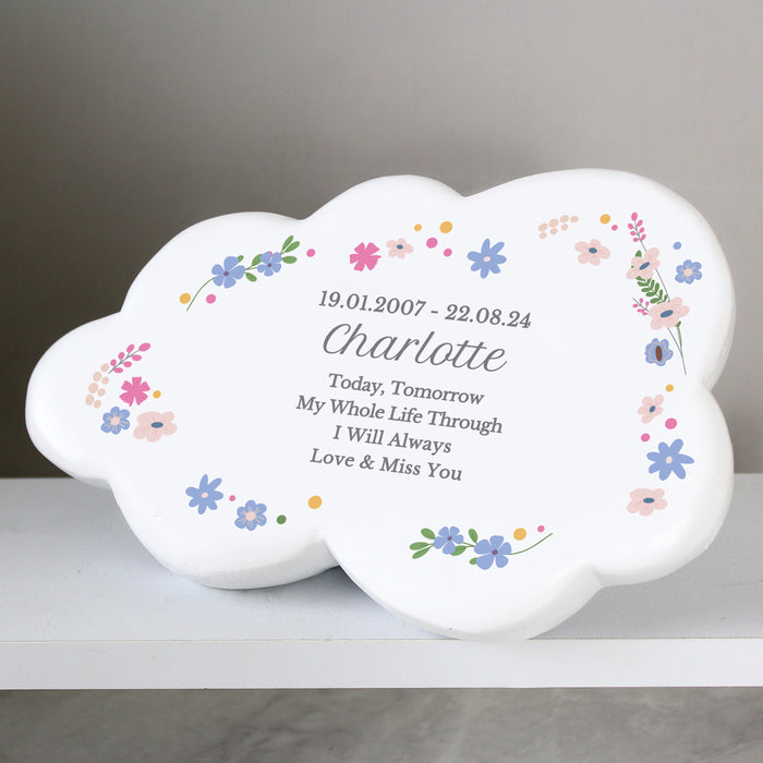 Personalised Floral Resin Cloud Memorial Plaque