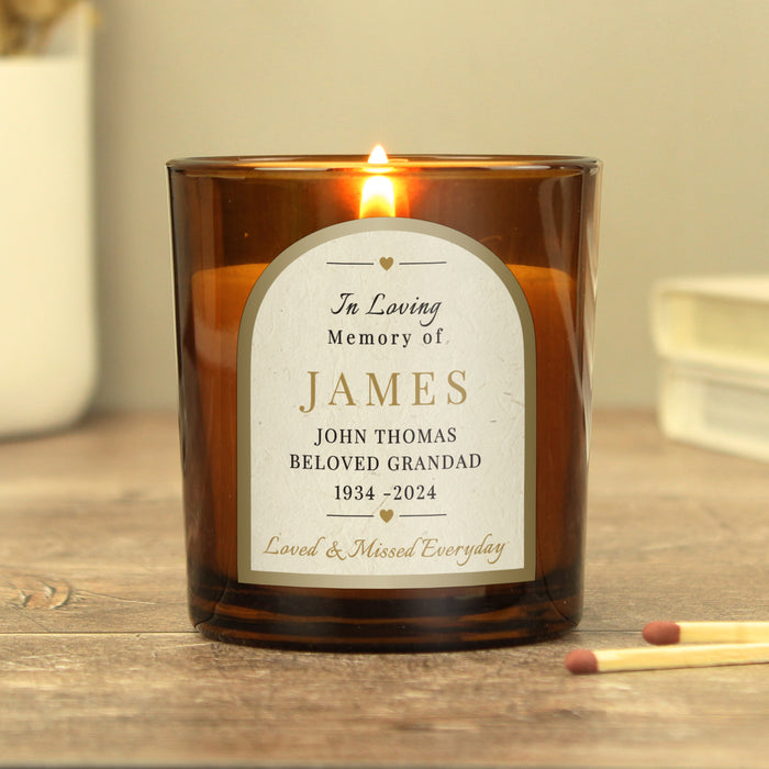 Personalised In Loving Memory Memorial Amber Glass Candle