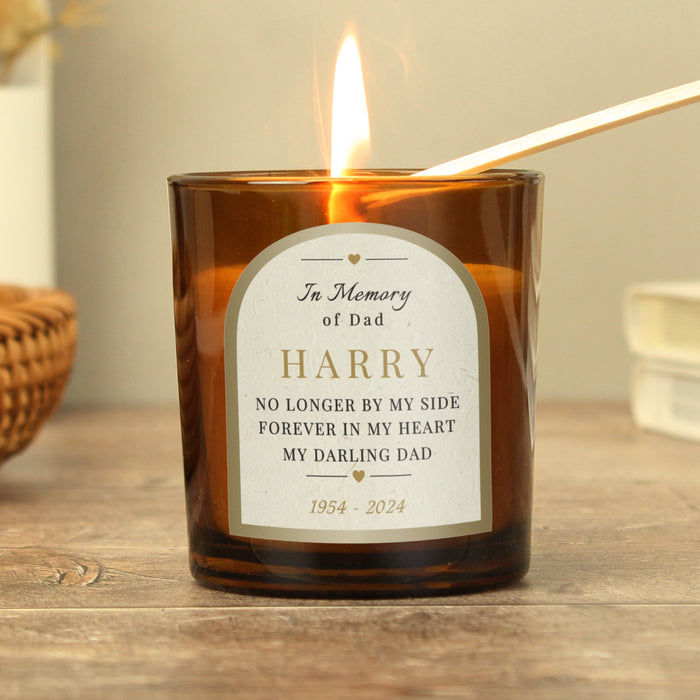 Personalised In Loving Memory Memorial Amber Glass Candle