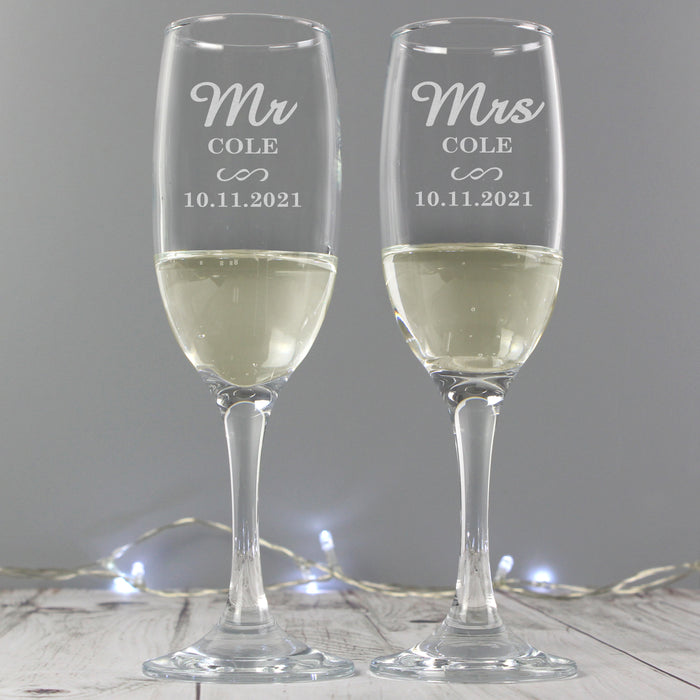 Personalised Mr & Mrs Pair of Flute Glasses