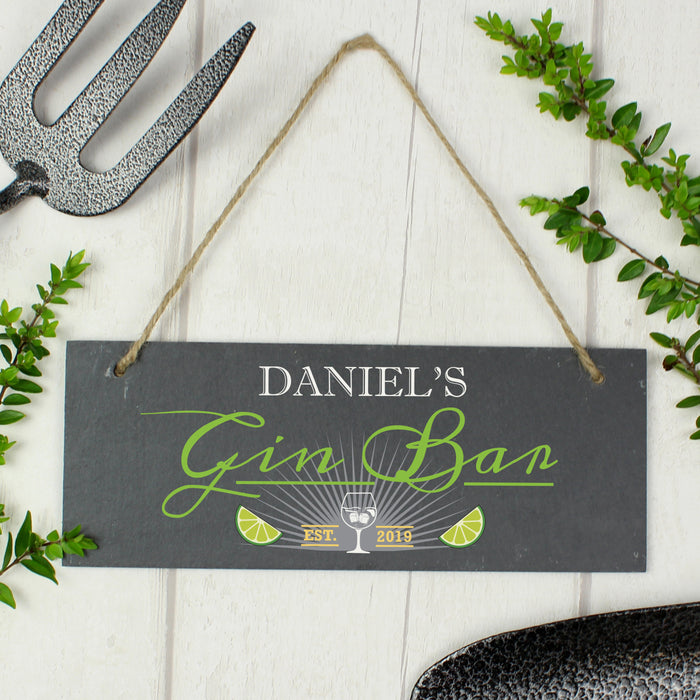 Personalised Gin Bar Printed Hanging Slate Sign