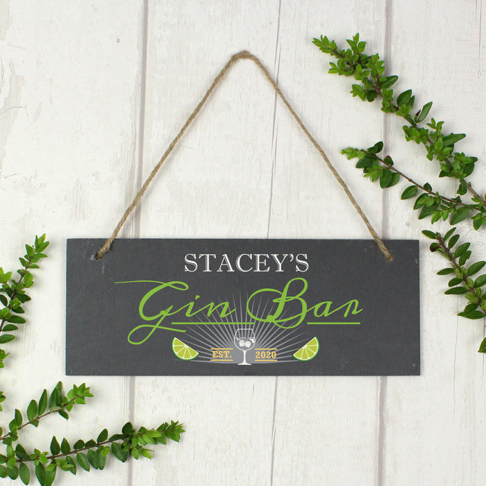 Personalised Gin Bar Printed Hanging Slate Sign