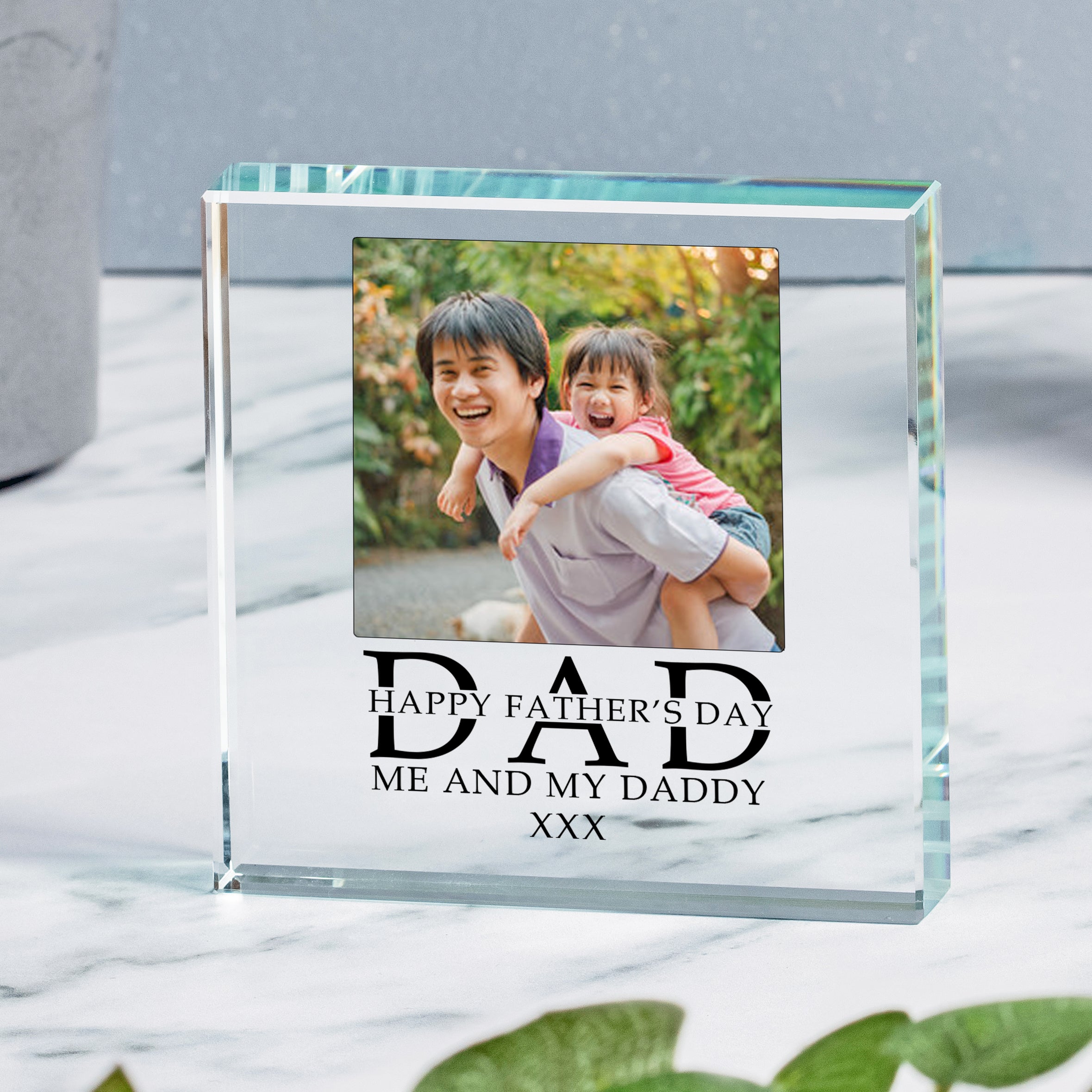 DAD Happy Fathers Day Photo Glass Token Paperweight Gift