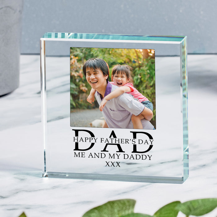 DAD Happy Fathers Day Photo Crystal Glass Ornament