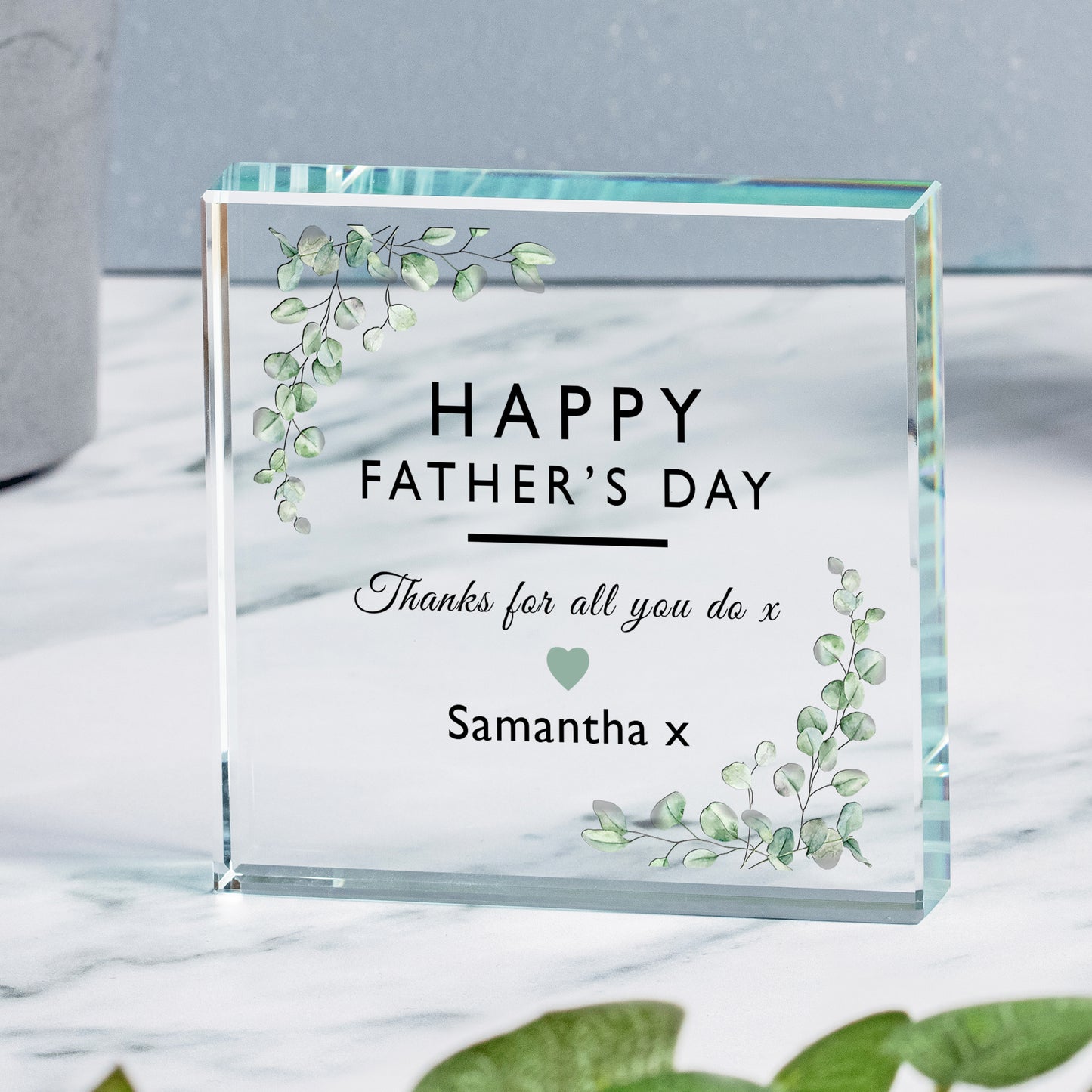 Personalised Happy Fathers Day Glass Token Paperweight Gift