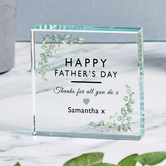 Personalised Happy Fathers Day Crystal Glass Token Keepsake Gift