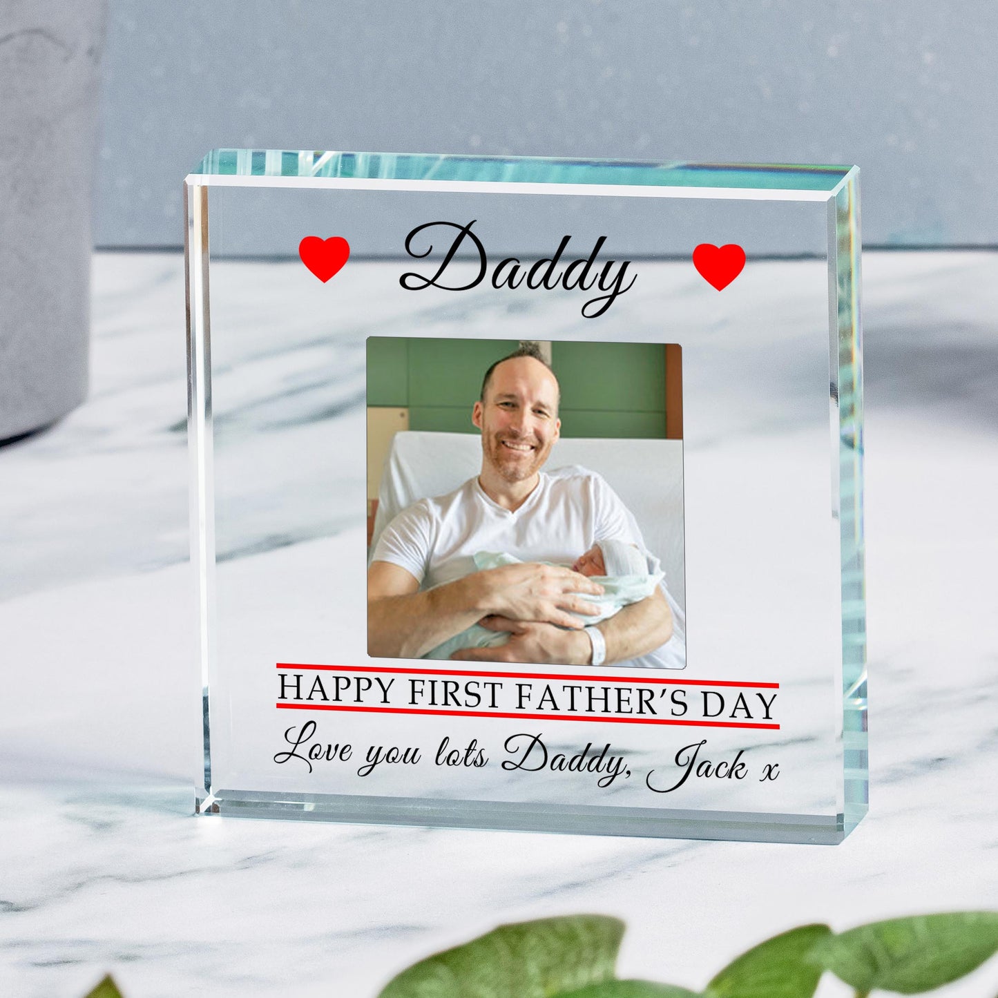 Happy First Fathers Day Photo Glass Token Paperweight Gift