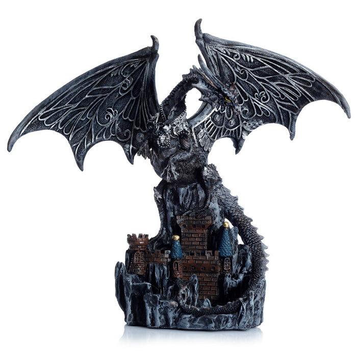 Dark Legends Wings of Magic Silver Castle Guardian Dragon Ornament