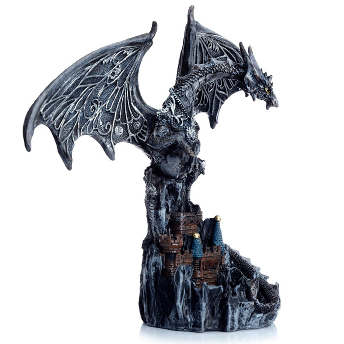 Dark Legends Wings of Magic Silver Castle Guardian Dragon Ornament