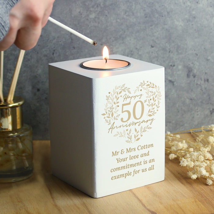 Personalised 50th Golden Wedding Anniversary Tea Light Holder