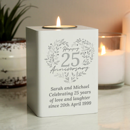 Personalised 25th Silver Wedding Anniversary Tea Light Holder