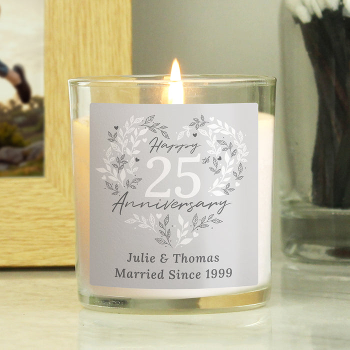 Personalised 25th Silver Wedding Anniversary Candle Jar