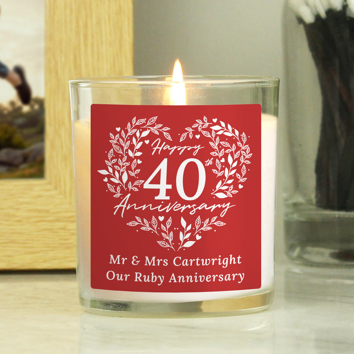 Personalised 40th Ruby Wedding Anniversary Candle Jar