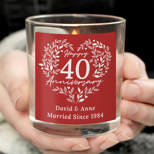 Personalised 40th Ruby Wedding Anniversary Candle Jar