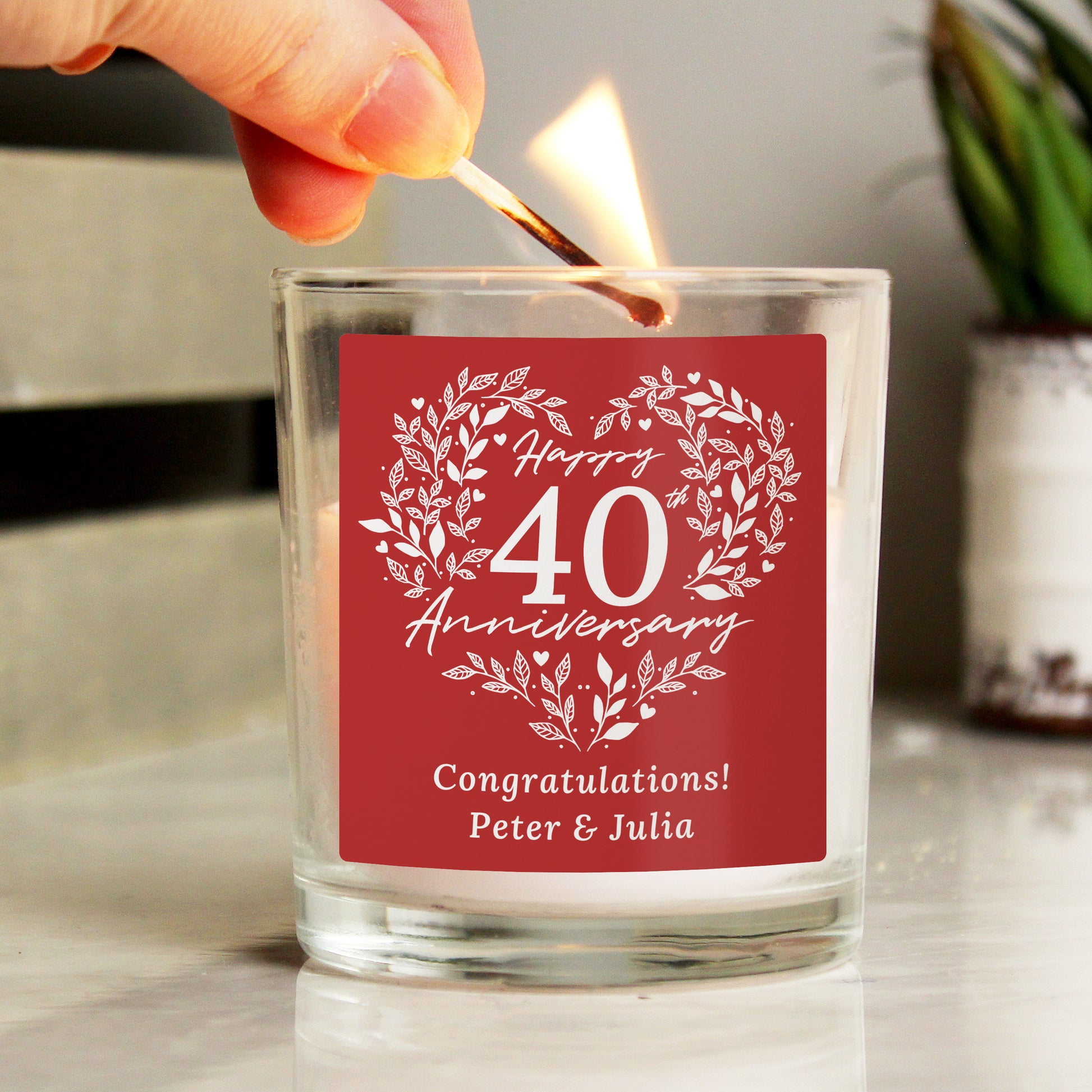 Personalised 40th Ruby Wedding Anniversary Candle Jar