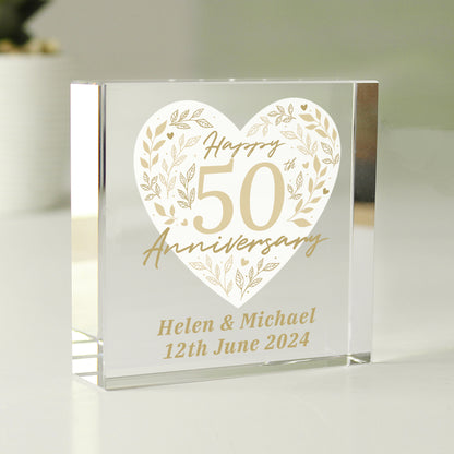 Personalised 50th Golden Wedding Anniversary Glass Token Gift