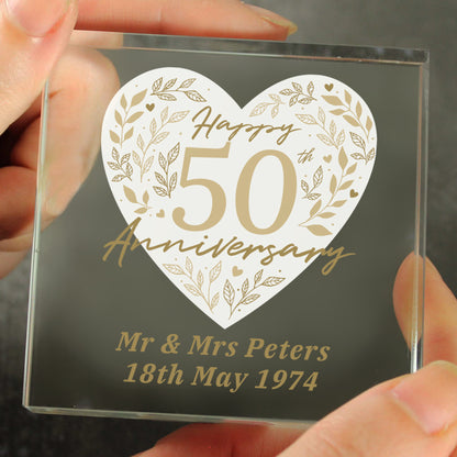 Personalised 50th Golden Wedding Anniversary Glass Token Gift