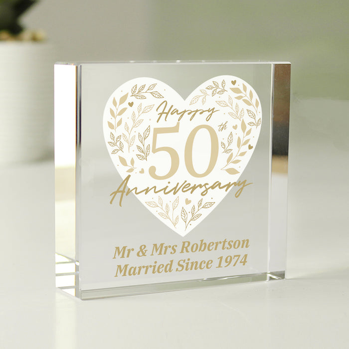 Personalised 50th Golden Wedding Anniversary Glass Token Gift