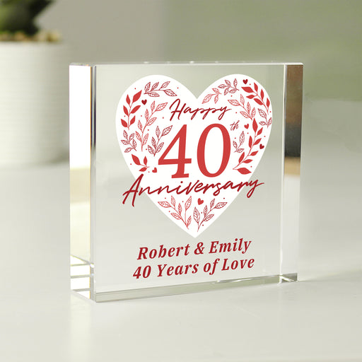 Personalised 40th Ruby Wedding Anniversary Glass Token Gift