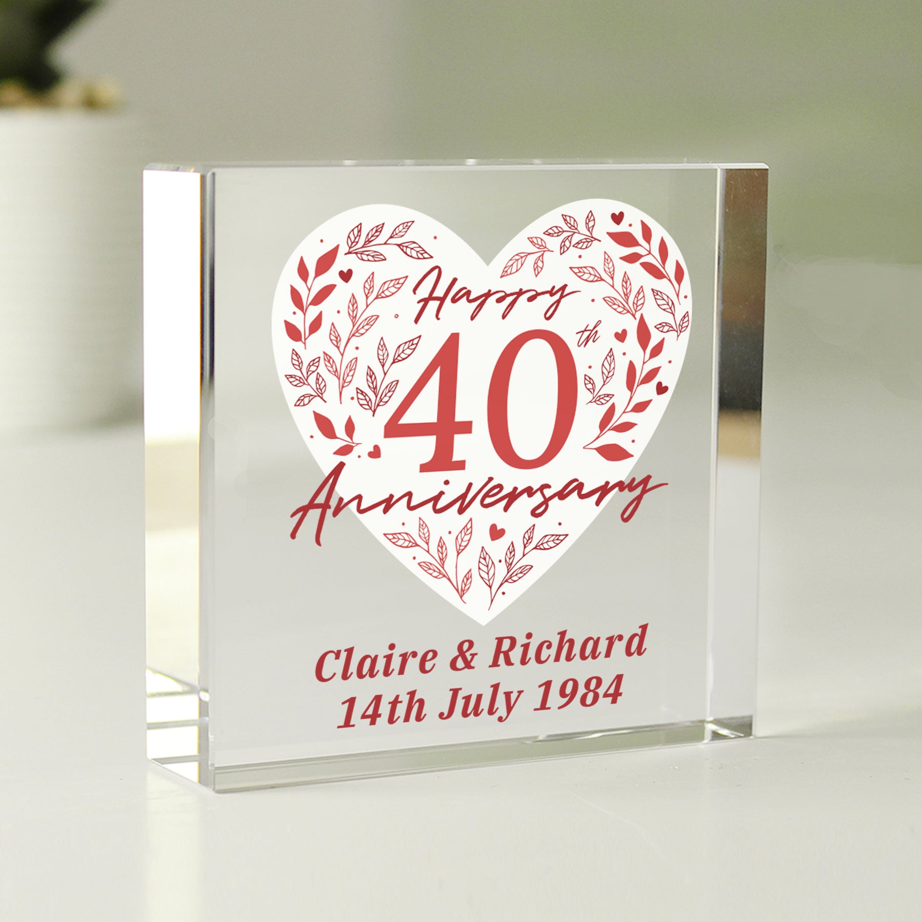 Personalised 40th Ruby Wedding Anniversary Glass Token Gift