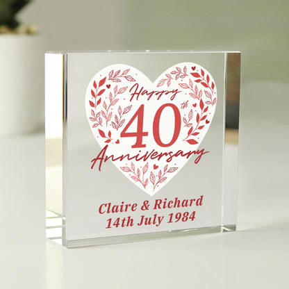 Personalised 40th Ruby Wedding Anniversary Glass Token Gift