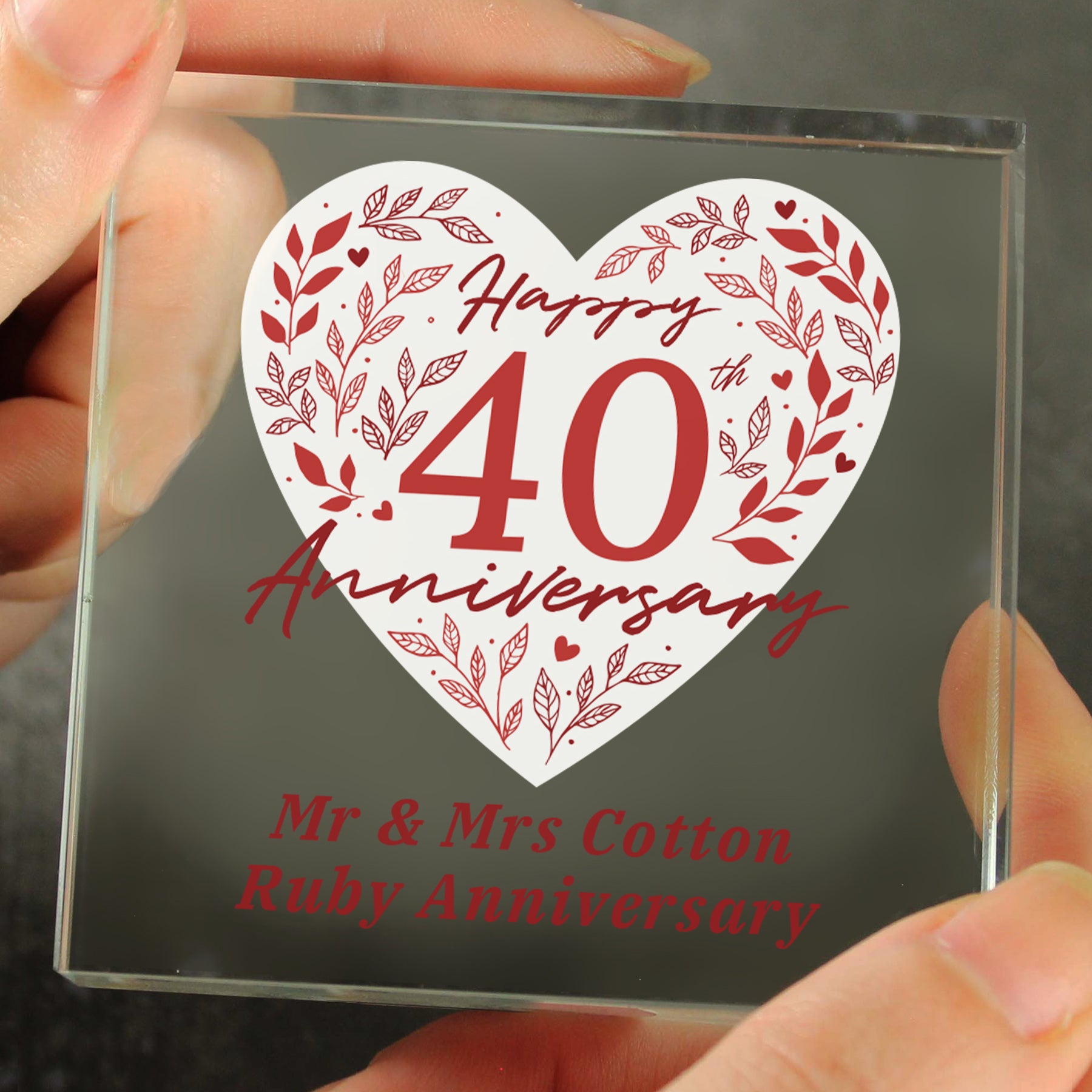 Personalised 40th Ruby Wedding Anniversary Glass Token Gift