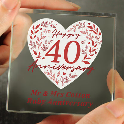 Personalised 40th Ruby Wedding Anniversary Glass Token Gift