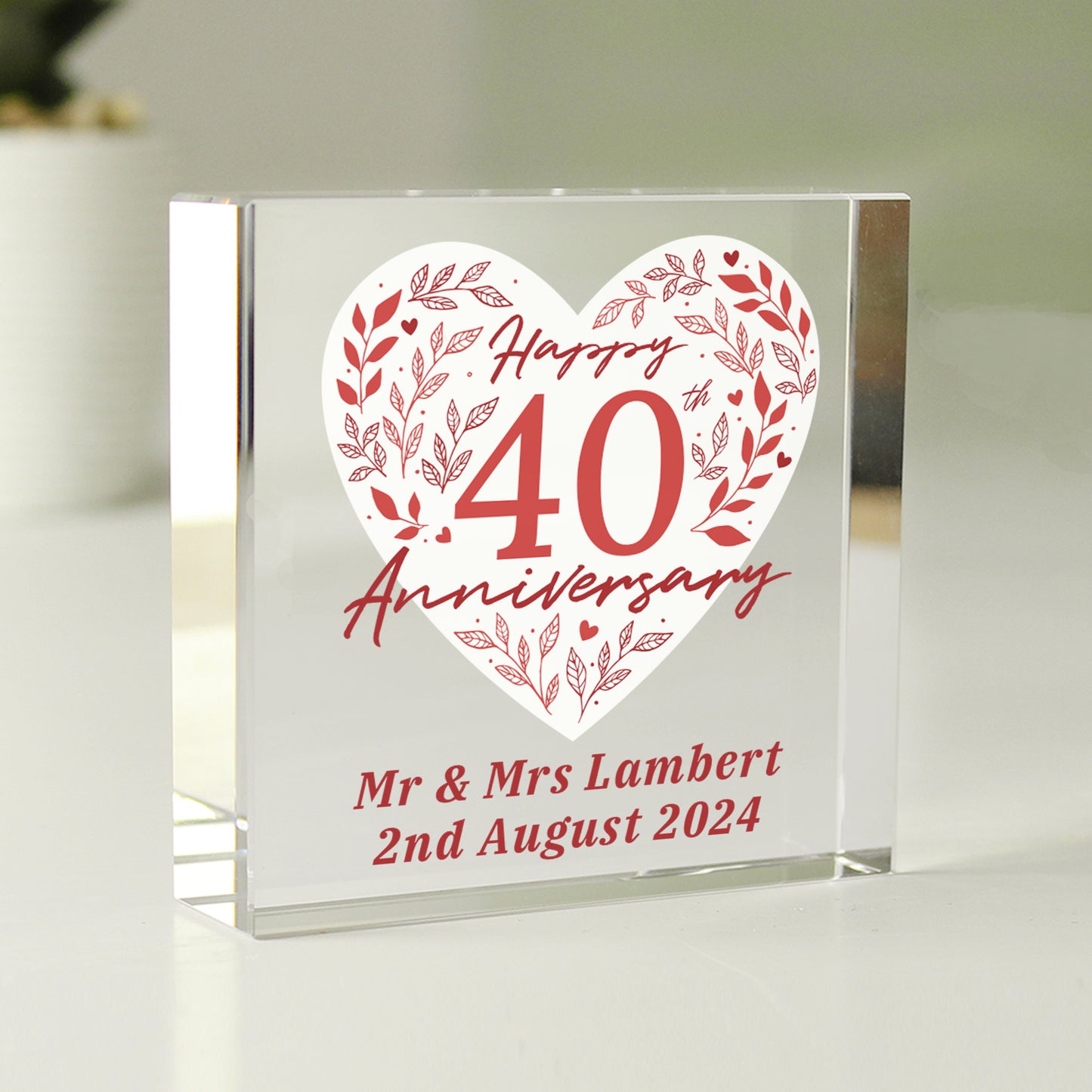 Personalised 40th Ruby Wedding Anniversary Glass Token Gift