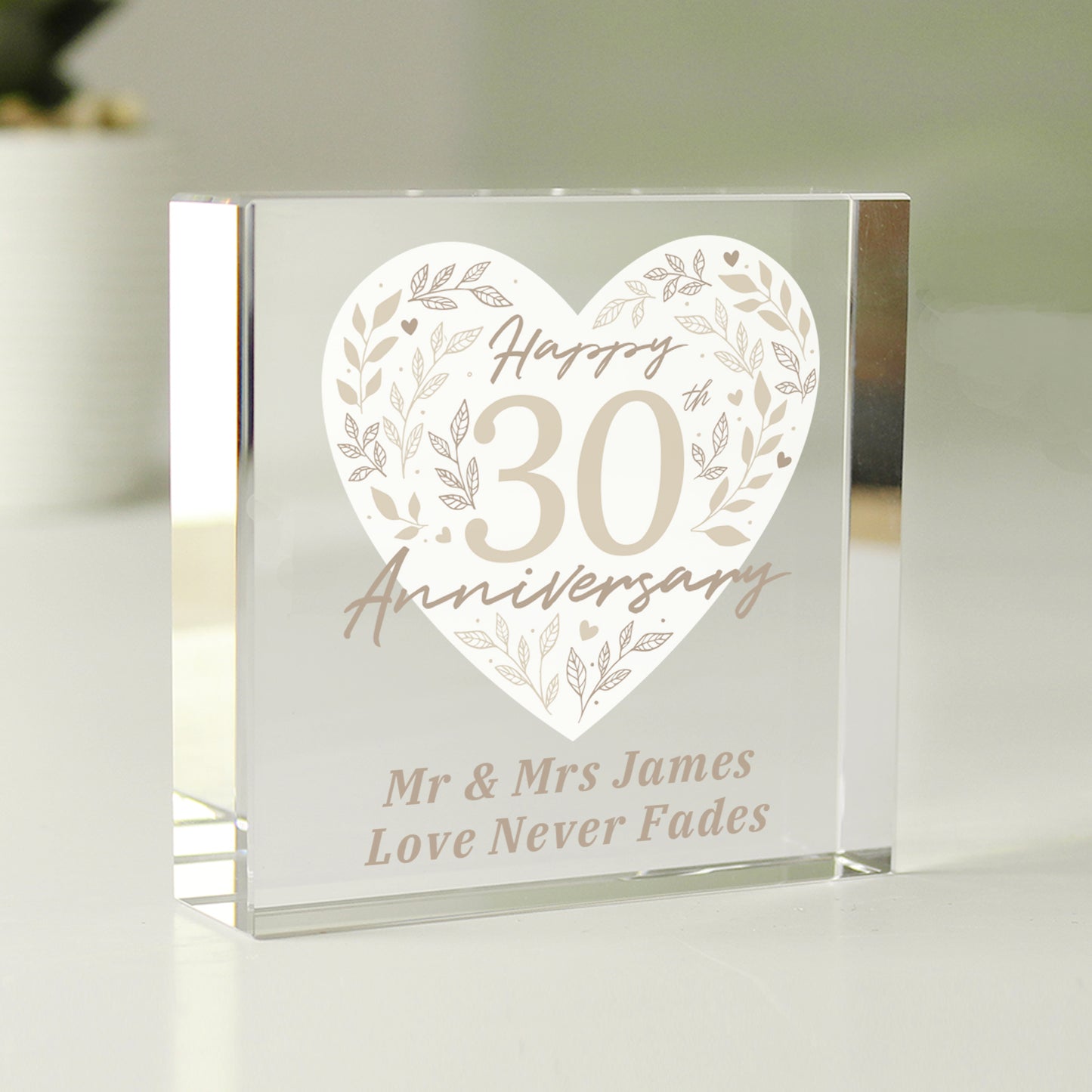 Personalised 30th Pearl Wedding Anniversary Glass Token Gift