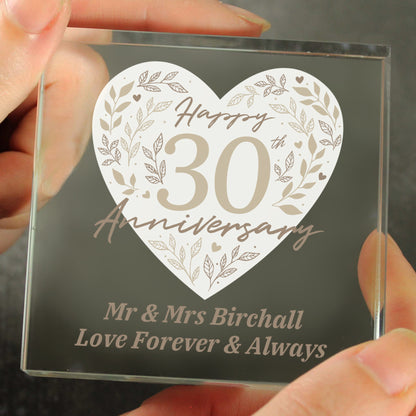 Personalised 30th Pearl Wedding Anniversary Glass Token Gift