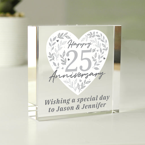 Personalised 25th Silver Wedding Anniversary Glass Token Gift