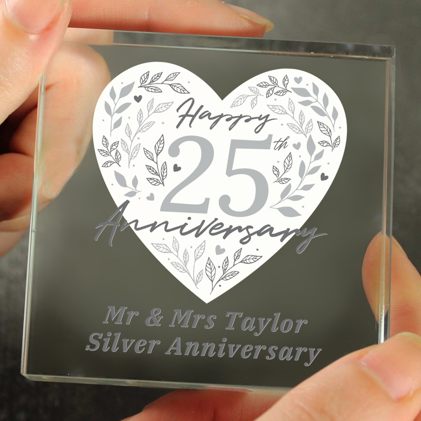 Personalised 25th Silver Wedding Anniversary Glass Token Gift