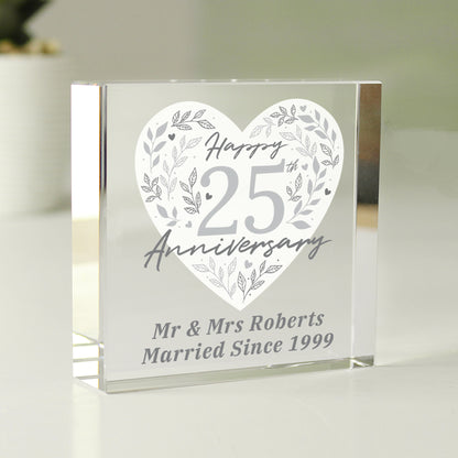 Personalised 25th Silver Wedding Anniversary Glass Token Gift