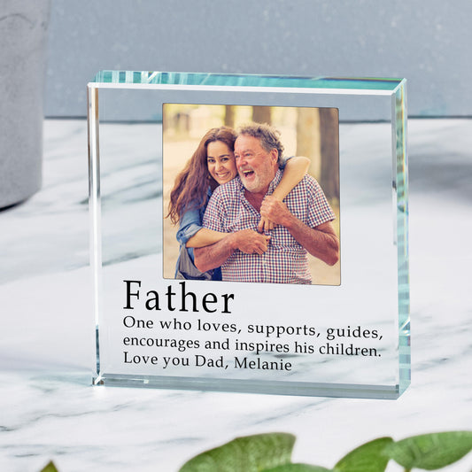 Definition of a Dad Photo Glass Token Keepsake Paperweight Gift