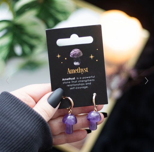 Amethyst Crystal Mushroom Earrings