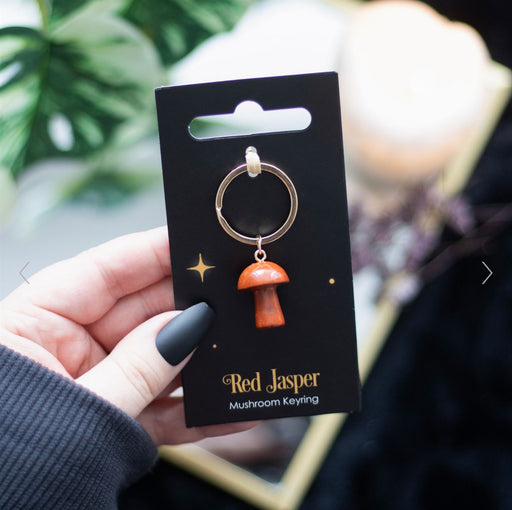 Red Jasper Crystal Mushroom Keyring