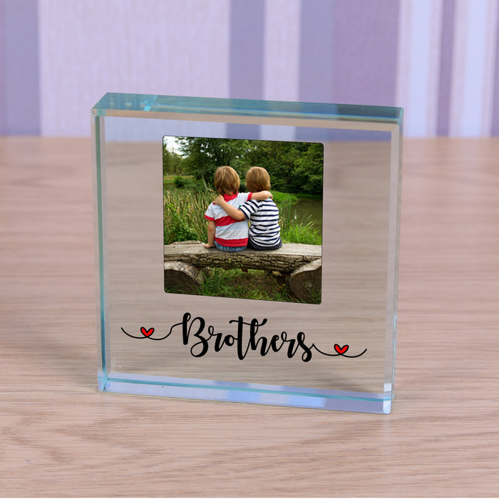 Brothers Photo Glass Token Keepsake Paperweight Gift