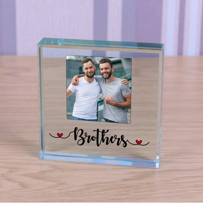 Brothers Photo Glass Token Keepsake Paperweight Gift