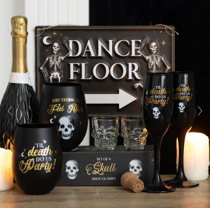 Til Death Do Us Party Skull Champagne Flute Glass Set