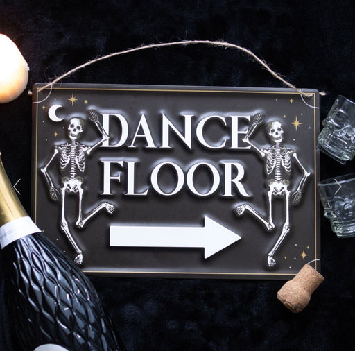 Dance Floor Skeleton Hanging Metal Sign