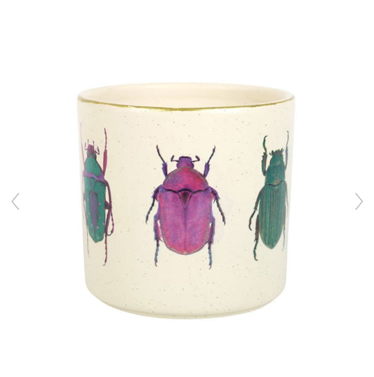 Off White Whimsical Beetle Design Plant Pot