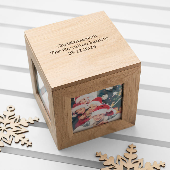 Personalised Oak Photo Frame Cube Keepsake Box